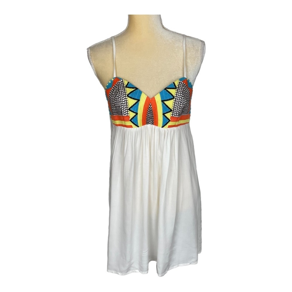 Love Stitch White‎ Embroidered Beach Sundress Aztec Boho Size Small